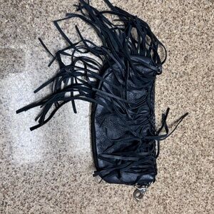 Unknown Brand Black Fringe Leather Wristlet Clutch